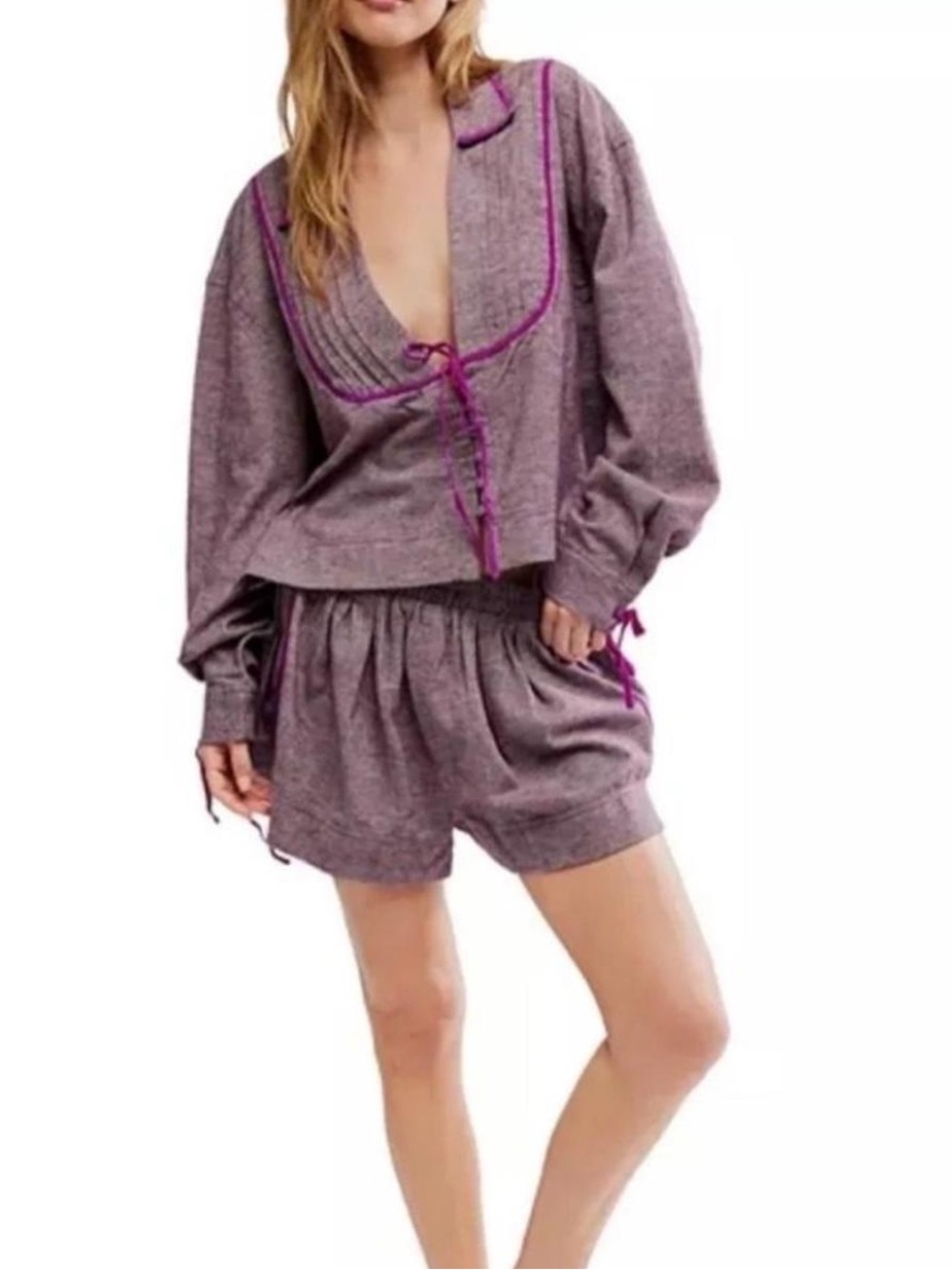 FREE PEOPLE CLOSE TO HOME FLANNEL PAJAMA LOUNGE SET in Cactus Flower sz M,